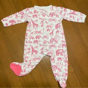 Magnetic Me White & Pink Footed One-Piece with Jungle Animal Print 6-9M Organic